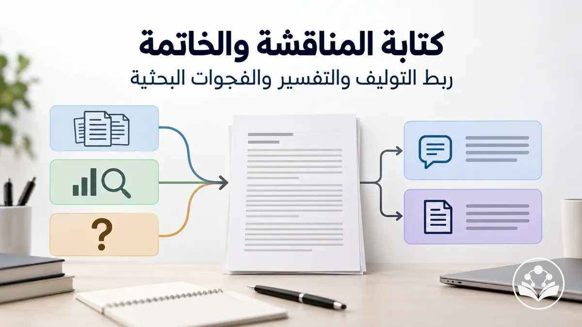 قسما المناقشة والخاتمة لربط التوليف والتفسير والفجوات البحثية