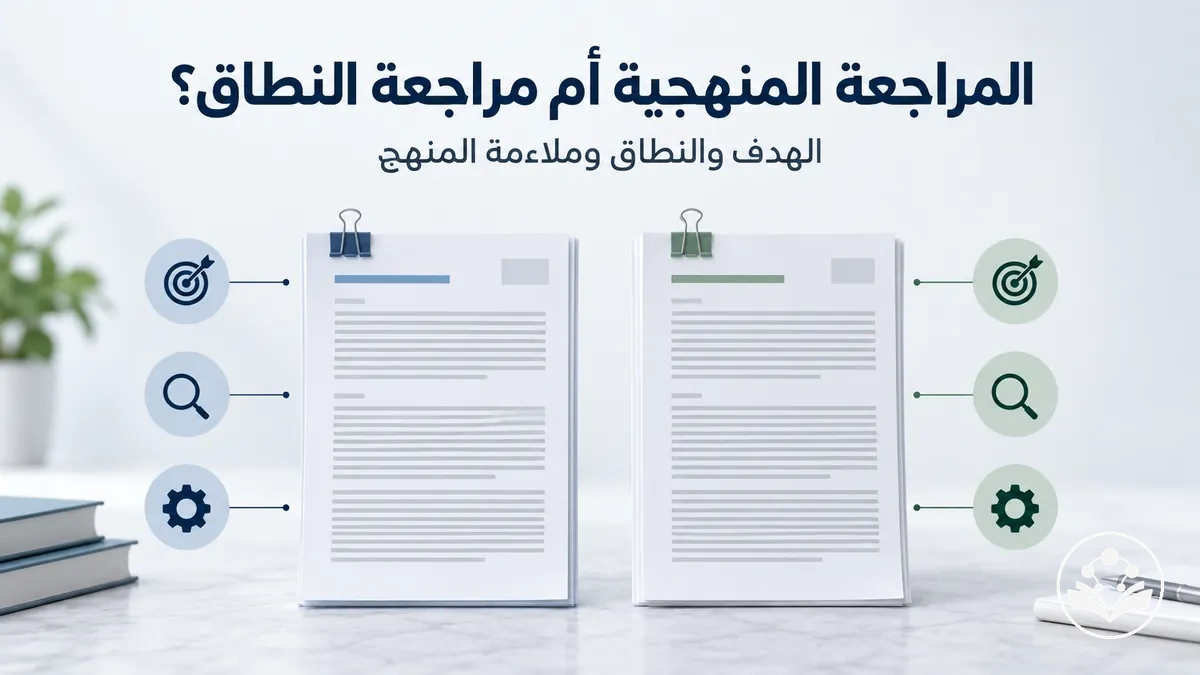 مقارنة بين المراجعة المنهجية ومراجعة النطاق من حيث الهدف والنطاق والمنهج