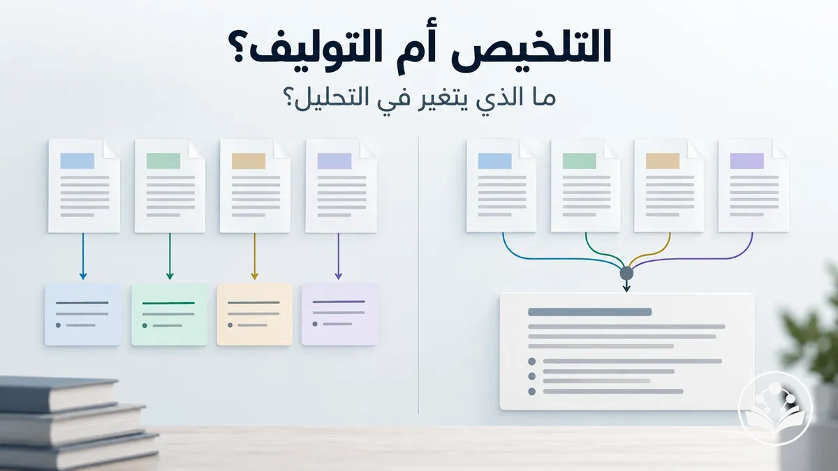 مقارنة بين تلخيص المصادر وتوليف الأدلة في مقالة مراجعة