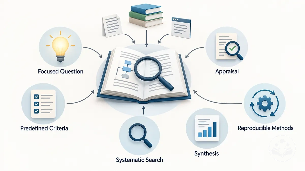 Evidenz im systematischen Review, organisiert durch vorab festgelegte Suche, Bewertung und Synthese