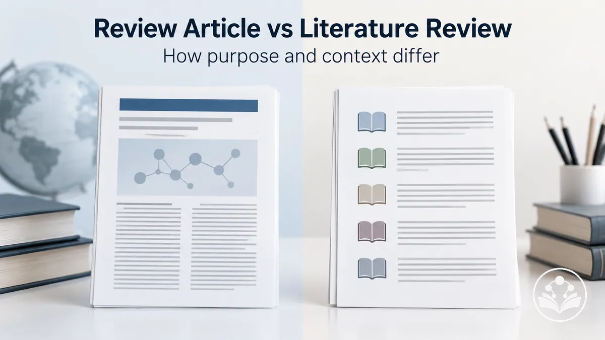 Comparison of review article and literature review purposes and contexts