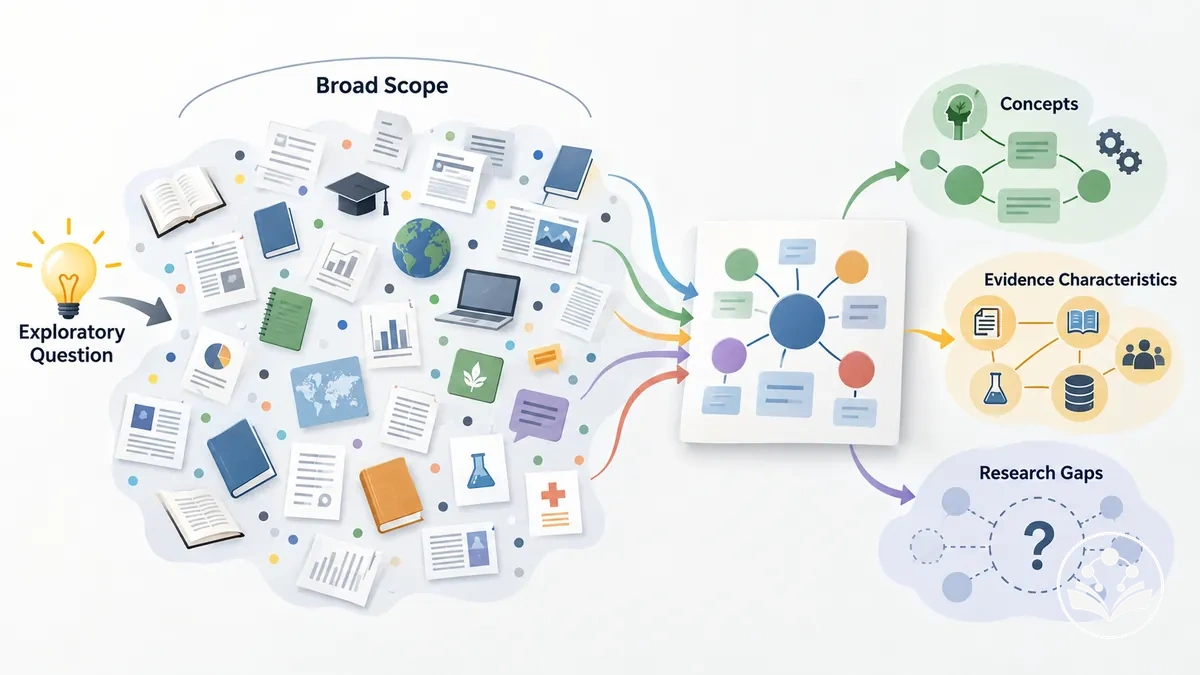 Scoping review mapping broad and heterogeneous evidence into concepts and evidence characteristics