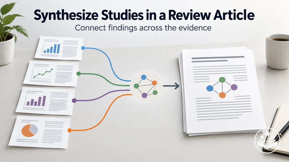 Evidence synthesis process connecting findings across studies in a review article
