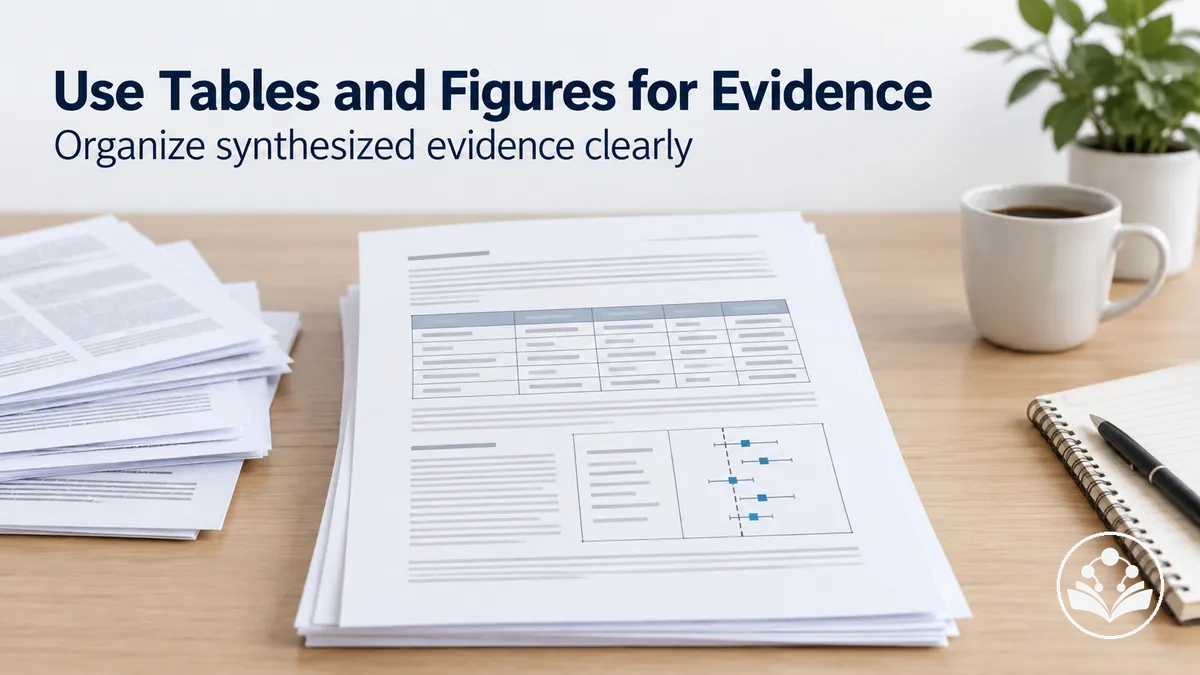 Tables and figures organizing synthesized evidence in a review article