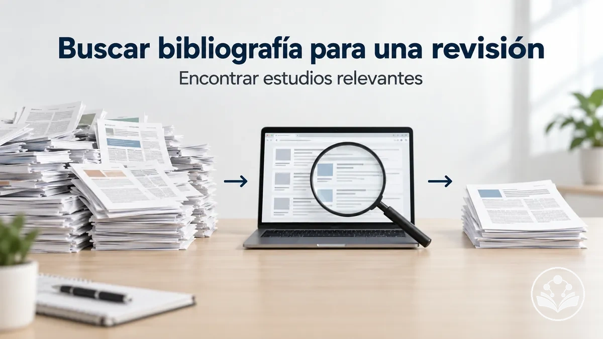 Proceso de búsqueda bibliográfica para encontrar estudios relevantes para un artículo de revisión