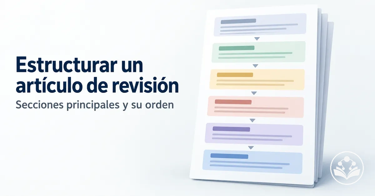 Estructura del manuscrito de un artículo de revisión con sus secciones principales y su orden