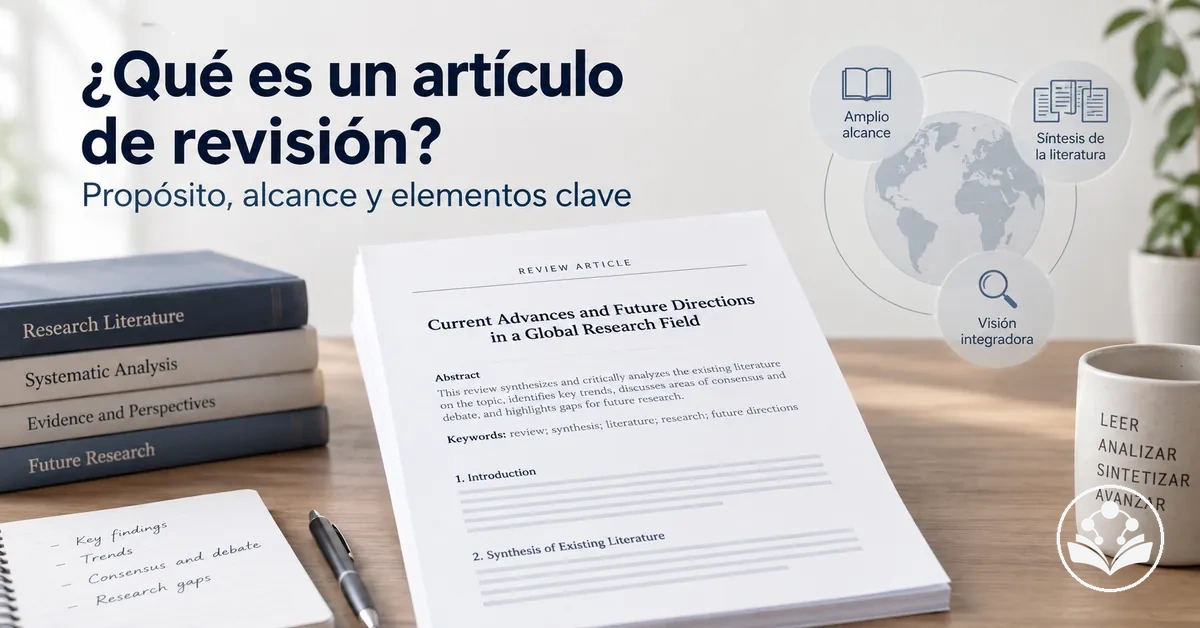 Propósito, alcance y elementos académicos clave de un artículo de revisión
