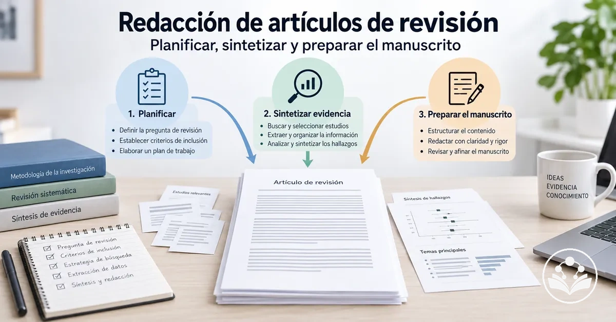 Flujo de trabajo para redactar un artículo de revisión, desde la planificación hasta la síntesis y preparación del manuscrito