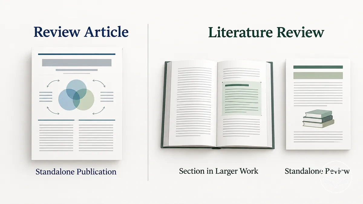 Revisión bibliográfica integrada dentro de un trabajo académico más amplio comparada con el encuadre independiente de un artículo de revisión completo