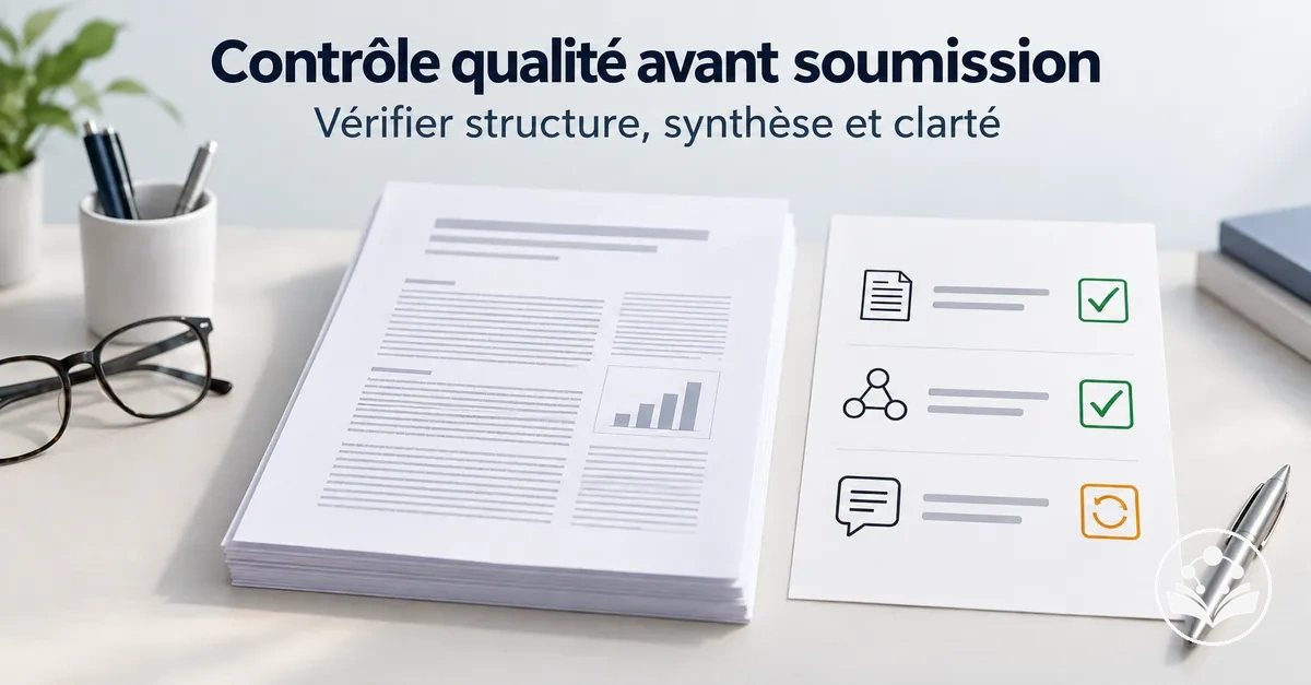Liste de contrôle qualité avant soumission d’un article de synthèse pour vérifier la structure, la synthèse et la clarté