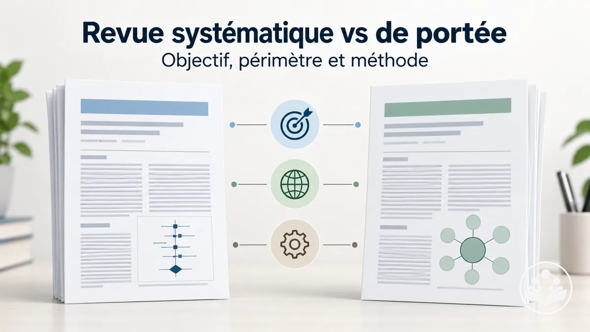 Comparaison entre revue systématique et revue de portée selon l’objectif, le périmètre et la méthode