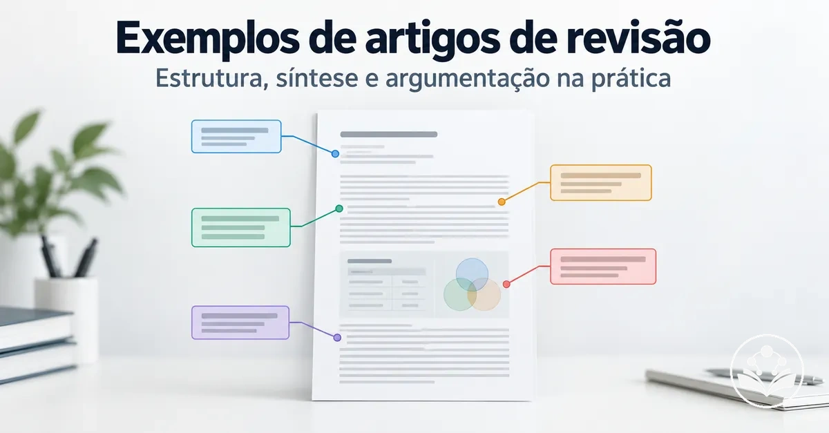 Exemplo comentado de artigo de revisão mostrando estrutura, síntese e construção da argumentação
