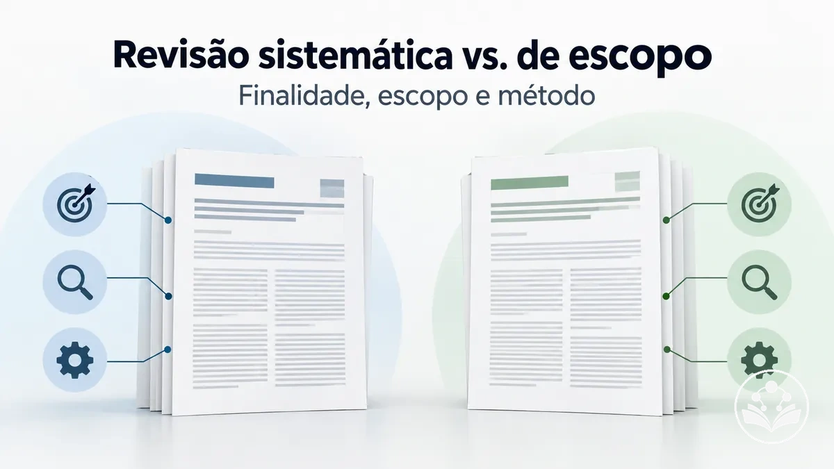 Comparação entre revisão sistemática e revisão de escopo por finalidade, escopo e método