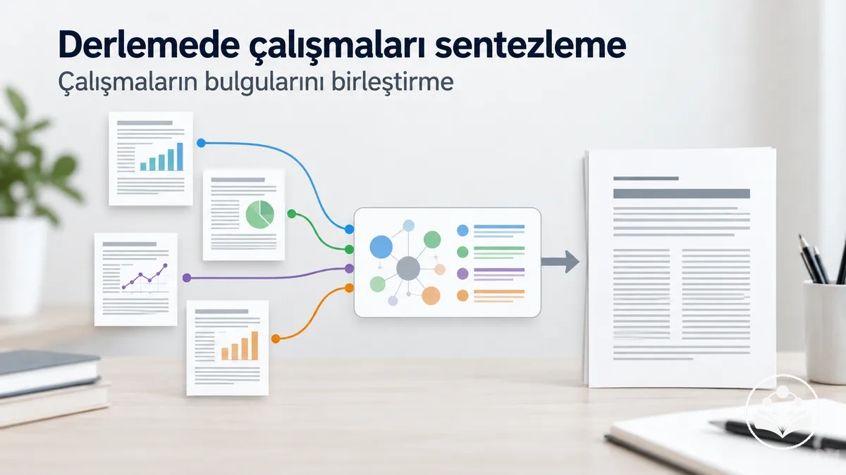 Derleme makalesinde farklı çalışmaların bulgularını birleştiren kanıt sentezi süreci